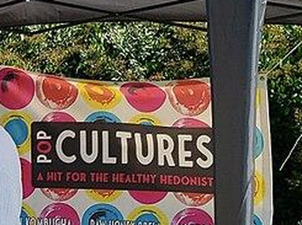 Close-up of Pop Cultures kombucha signage at Melbourne’s Brunswick Festival