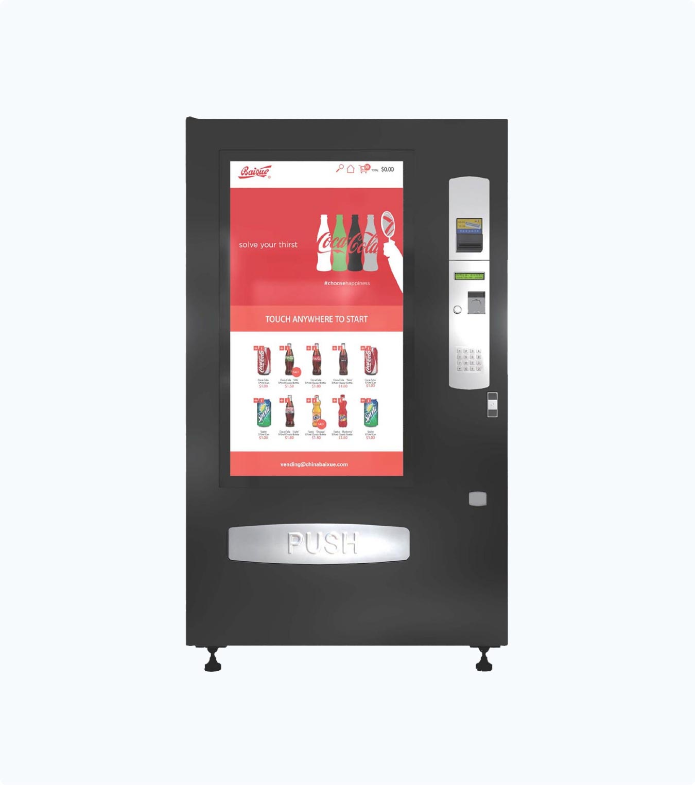 High capacity combo vending machine with 50 selections for a large workplace