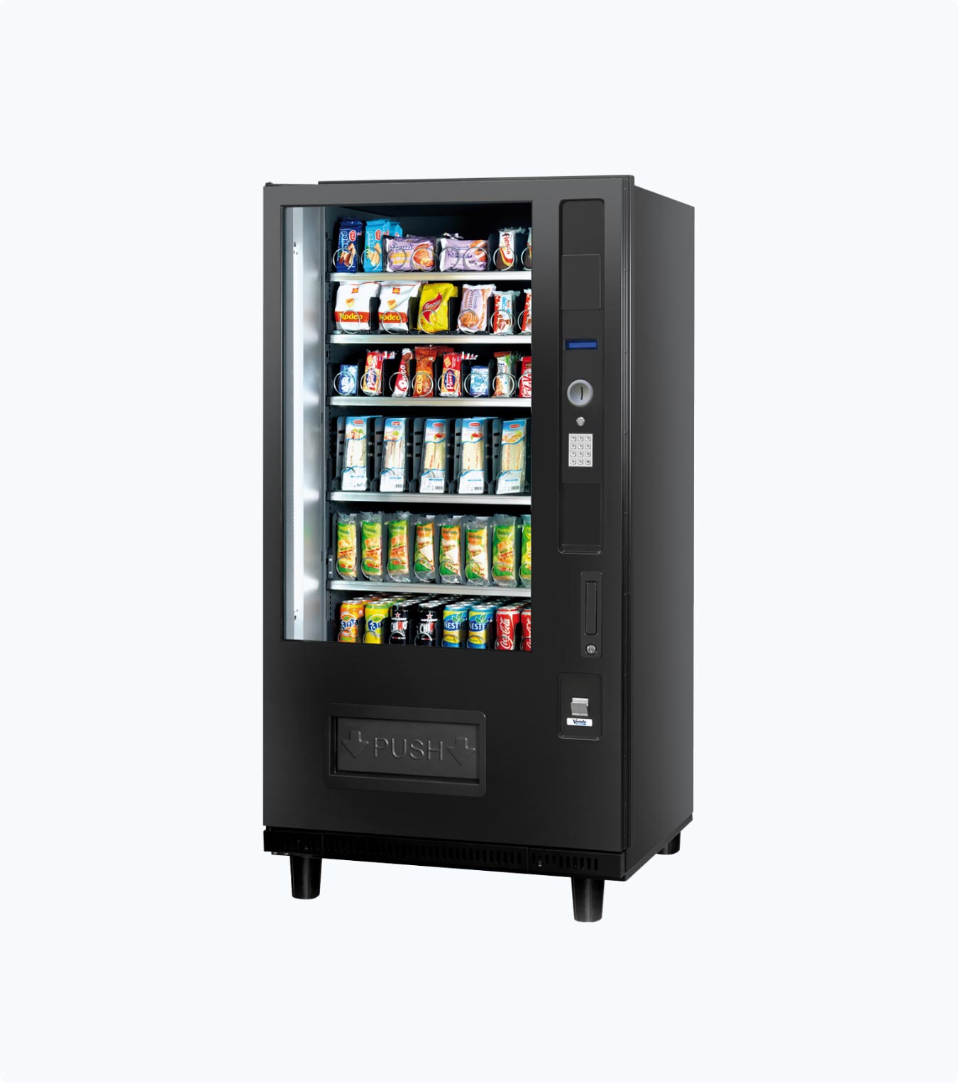 Glass-front snack vending machine supplying office refreshments